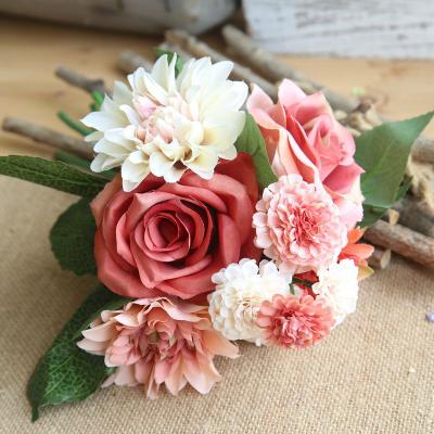 China Silk Rose Artificial Roses Bouquet Flower Wedding JAFB-6 Dahlia Flowers Artificial Rose Flowers Silk Wedding Decor for sale