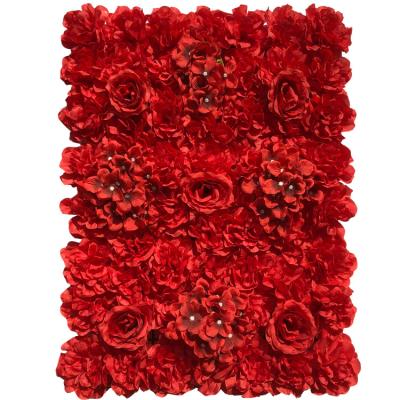 China FW-023 Silk Artificial Wedding Floral Backdrop Panels 40*60CM Silk Peony Flower Wall For Red Flower Wall for sale