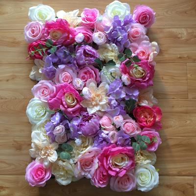 China Hot Mix Color Silk Backdrop Fashion Artificial Rose Flower Wall Panels For Wedding Decoration for sale