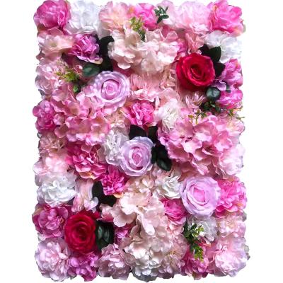 China Silk White Wall Decorative Artificial Flower Fabric Rose Wedding Artificial Flower Wall for sale