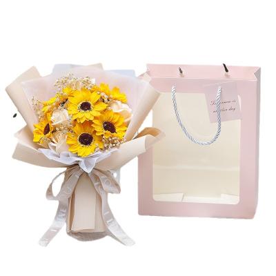 China FG-019 Hot Selling Simulation Soap Flower Sunflower Soap Bouquet For Teacher's Day Gift for sale