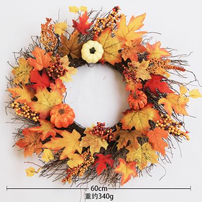 China JFW-037 60CM Silk Rattan Braids Wholesale Artificial Rattan Autumn Maple Pumpkin Wreath for sale