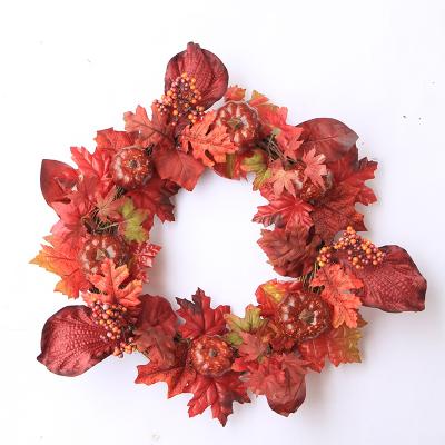 China Silk Wreath Halloween Decorative Garland Red Autumn Maple Wreath Christmas Rattan JFW-038 for sale