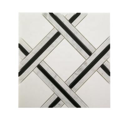 China Traditional Black White Mixed Marble Flooring Mosaic Tile for sale