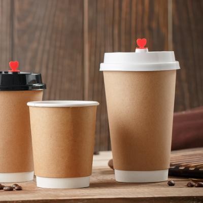 China 16oz Juice Tea Container Brown Kraft Paper Hot Coffee Cups 16oz Disposable Eco-Friendly Double Wall Paper Cups With Lids for sale