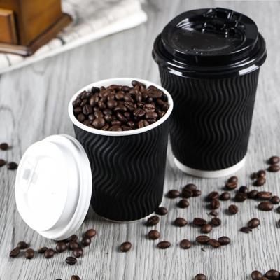 China Recyclable Disposable 16 Oz Insulated Ripple Paper Cup Corrugated Double Wall Cold Hot Drink Paper Coffee Cup With Lids for sale