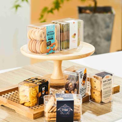 China Hard Plastic Cookie Tin Box Cracker Food Box Recyclable Clear Round Square Cookie Jar For Biscuit Biscuit for sale