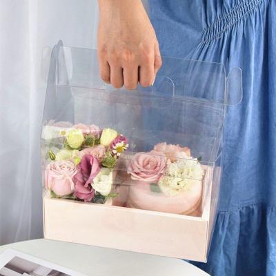 China Recycled Materials Wholesale Transparent Plastic Handle Mother's Day Gift Boxes Packaging Fresh Flower Boxes For Valentine's Day for sale