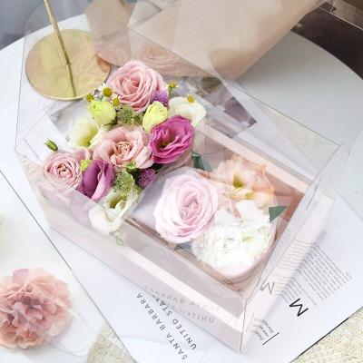 China Recycled Materials Rose Mother's Day Valentines Day Rectangular Clear Plastic Gift Boxes Paper Flower Boxes With Handle for sale