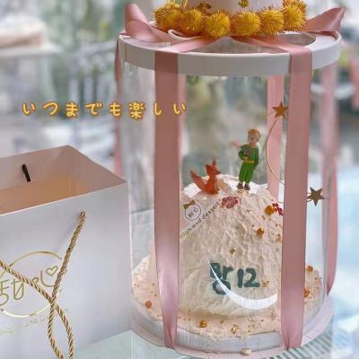 China Custom High Quality Multi Size Clear Plastic Tall Round 3 Recyclable In 1 Gift Cake Box Round Cake Box Container With Paper Lid for sale