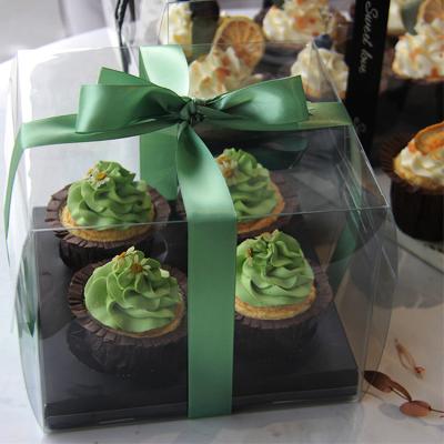 China 4 Package Round Mini Cupcake Boxes Gift Clear 4 Whole Package Round Enviroment Friendly Transparent High Quality Transparent Cupcake Box for sale