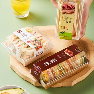 China Disposable Environmental Friendly Sandwich Box Paper Sandwich Food Supply Box With Clear Plastic Lid for sale