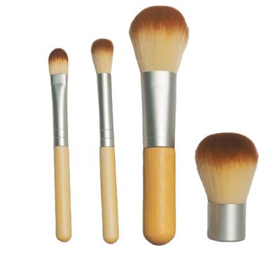 China Beauty Care Makeup Tools 4pcs Bamboo Handle Makeup Brush Set With Canvas Bag for sale