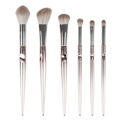 China Angular Blush Fingerprint Electroplating Handle 6pcs Soft Hair Makeup Brush With Customize Package Box for sale