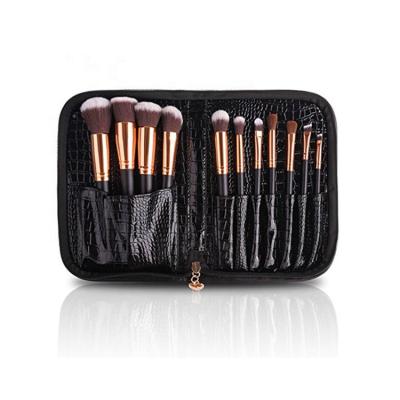 China Angular Blush 11pcs Black Synthetic Hair Makeup Brush Set for sale