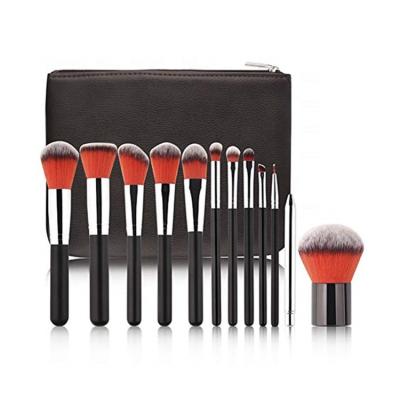 China Angular Blush 12PCS Professional Black Cosmetic Makeup Brush Set With PU Bag for sale