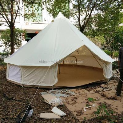 China Straight Tying Type 100% Waterproof Cotton Large Family Tent 5-8person Canvas Fabric Glamping Bell Type Party Tent For Outdoor for sale