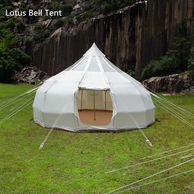 China Extended Type Custom Waterproof 6m Lotus Warm Bell Tent Glamping Heavy Duty Canvas 4m 5m for sale