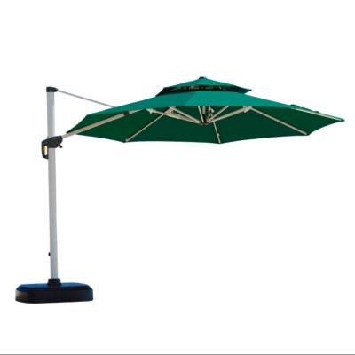 China Traditional 11 Feet Double Top Luxury Patio Umbrella Offset Outdoor Hanging Umbrella Market Umbrellas, Green for sale