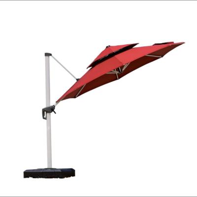 China Traditional 11 Feet Double Top Luxury Patio Umbrella Offset Outdoor Hanging Umbrella Market Parasols, Red for sale