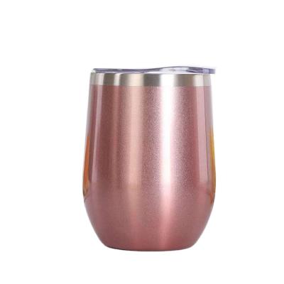 China Viable 12oz Rose Gold Stainless Steel Stemless Wine Glass Tumbler With Lid for sale