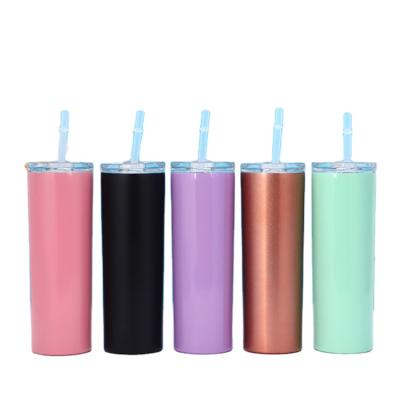 China PORTABLE 20 oz Double Wall Stainless Steel Slim Insulated Glitter Lean Tumbler With Lid And Straw for sale