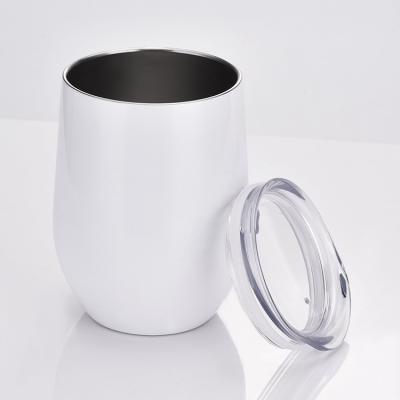 China Viable 12 Oz Wine Tumbler Sublimation Blank Egg Shape With Lid , White Stainless Steel Sublimation Blanks Gradient Wine Tumbler for sale