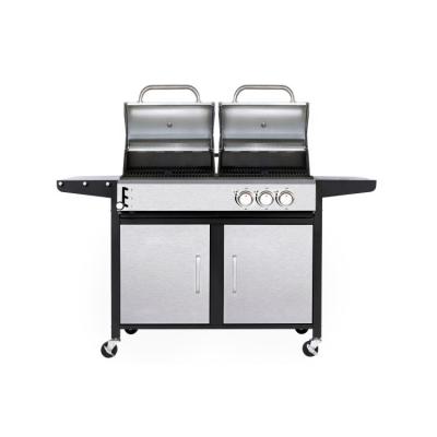 China Easily Assembled Silver Stainless Steel High End Portable Outdoor Gas Grill and Grill Combination Charcoal and Gas BBQ Grill for sale