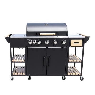 China Outdoor Factory Low Price BBQ Gas Grill 5 Burner Easily Assembled BBQ Kitchen With Side Burner Outdoor Camping Kitchen for sale