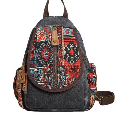 China New Vintage Style Denim Water Proof Canvas Multi-Compartment Backpack Women's Travel Backpack for sale