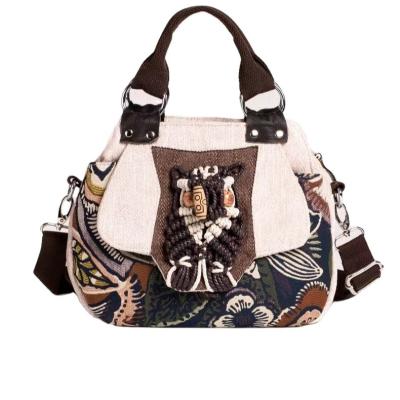 China New high quality woven cotton and ethnic style canvas characteristics casual women's dual-function handbag for sale