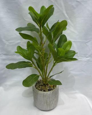 China Real Touch Real Nature Plastic + Cement Pot Popular Indoor Realistic Medium Fast Delivery Green Faux Leaf Foliage Pot for sale