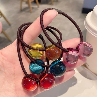 China Women Girls Hair Accessories Fashion Jelly Color Girls Acrylic Big Beads Ball Elastic Hair Bands Candy Colors Women Stretch Hair Ties Lovely Rope Bands for sale