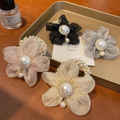 China Women Girls Hair Accessories New Organza Hair Scrunchies Korean Style Sweet Flower Elastic Hair Rubber Bands Women Girls Ponytail Holder Hair Accessories for sale