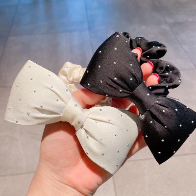 China Women Girls Hair Accessories Classical Bowknot Scrunchies Retro Black/White Bow Elastic Hair Ties Band Elegant Women Girl Crystal Rhinestone Hair Accessories for sale