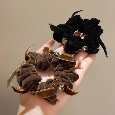 China Women Girls Hair Accessories Elegant Brown/Black Velvet Bow Knotted Hair Scrunchie Women Girls Crystal Elastic Hair Tie Rope Headwear Female Hair Accessories for sale