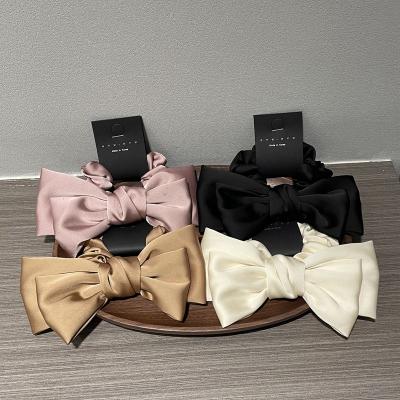 China Women Girls Hair Accessories Elegant Double Layer Elastic Hair Bands Solid Color Silk Bow Knot Hair Rope Ties Oversized Women Girl Hair Scrunchie Accessories for sale