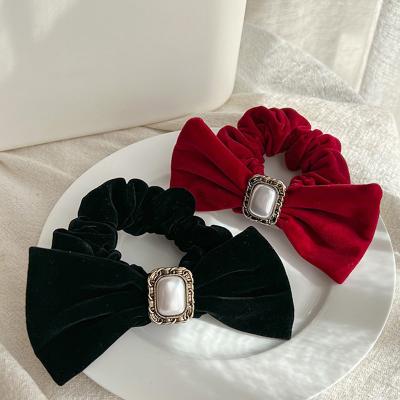 China Women Girls Hair Accessories Retro Bow Knot Velvet Scrunchie Girls Ponytail Holder Elastic Rubber Hair Rope Band Vintage Women Hair Tie Hairband Accessories for sale