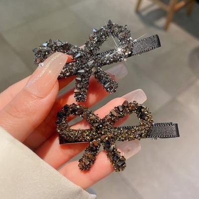 China Women Girls Hair Decoration Shiny Rhinestone Hair Clip Lovely Women Girls Bowknot Barrette Luxury Black/Champagne Jewelry Crystal Hairpin Head Accessories for sale