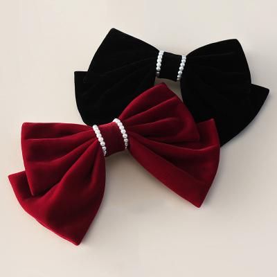 China Women Girls Hair Decoration Korean Big Velvet Bow Hair Pins Large Bowknot Pearl Hair Clips for Women Fashion Jewelry Beads Spring Hairpin Hair Accessories for sale