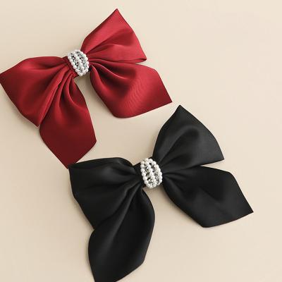 China Women Girls Hair Decoration New Fabric Satin Bow Hair Clip for Women Girls Pearls Crystal Bows Hairpins Elegant Jewelry Beads Barrette Headwear Accessories for sale