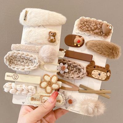 China Women Girls Hair Accessories Gift 8/9/10 PCS/set Lovely Children Hairpin Woman Girls Winter Cotton Knit Hair Clips Baby Kids Side Bangs Headdress Hair Accessories for sale