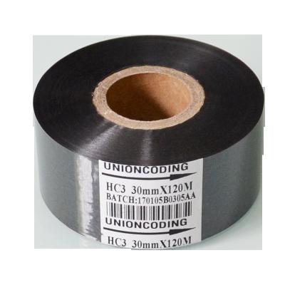 China HC3 Clear Black 30mm Width 120M Length Expiry Batch Number Stamping Ribbon Date Batch Machine Hot Coding Foil for sale