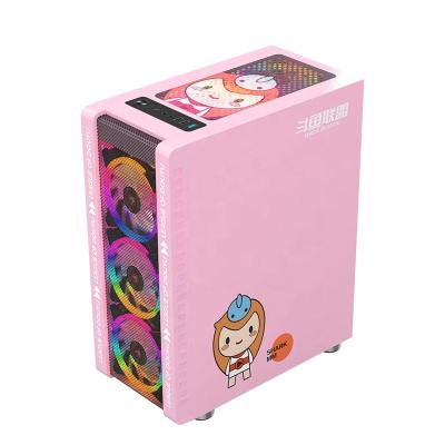 China Three Magnetic Nets New Suction Computer Gaming Case Pink Desktop ATX Model With 3 Side Clear RGB Fans/water-cooled w/240 Glass/USB 3.0 for sale