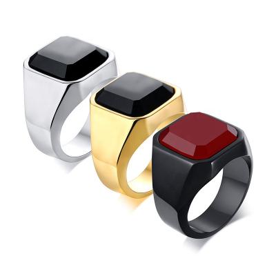 China New Style Stainless Steel CLASSIC Black Agate Ring Men's Wollet Ring for sale