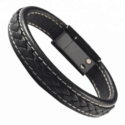 China Wollet Genuine High Germanium Magnetic Bio Energy Fashion Polished Leather Bracelet for sale