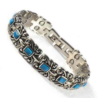 China Fashion Wollet Fashion Turquoise Blue Row Double Magnetic Bio Bracelet for sale