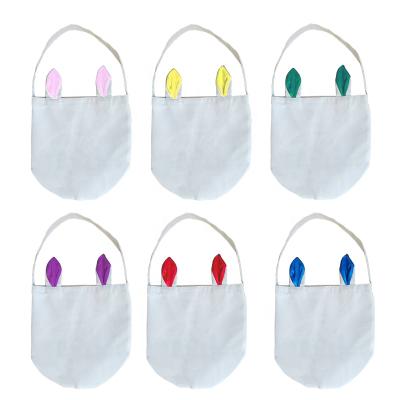 China Custom Canvas Designs Colorful Funny White Easter Bunny Basket For Egg Ears Sublimation Easter Basket for sale