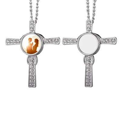 China Romantic Promotional Pendant Sublimation DIY Printed Logo Heat Transfer Blank Cross Necklace for sale