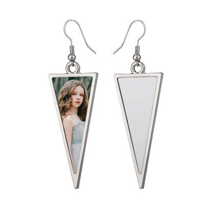 China CLASSIC Customized Design Printed Wire Dangle Earrings Sublimation Blank Triangle Metal Earring for sale